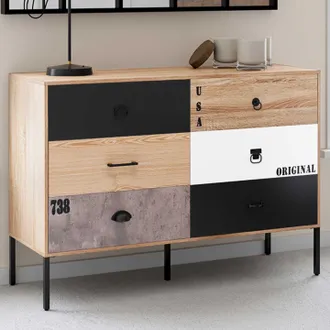 IDMarket Idmarket - Sacramento Arc&oacute;n De 6 Cajones, 115 Cm, Dise&ntilde;o Industrial Desparejado