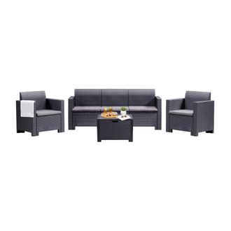 Dmora Conjunto De Sal&oacute;n De Exterior Dm&uuml;h, Conjunto De Jard&iacute;n Con Cojines, Zona De Estar Interior Efecto Rat&aacute;n, 100% Made In Italy, Antracita - Dmora