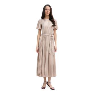 Joseph Ribkoff Midi jurk met plooien en satijnen pasvorm - Dames - Casual kleedjes - Beige - XS - Satijn - Kleedjes