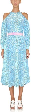 Stella McCartney Blue Animal Print Round Neck Midi Dress