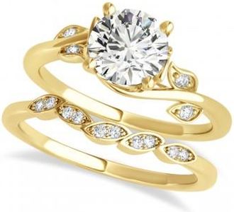 Allurez Bypass Floral Diamond Bridal Set Setting 14k Yellow Gold (0.55ct)