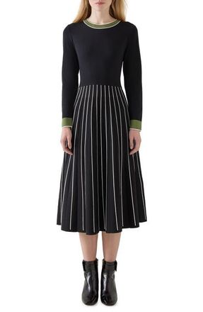 L.k. Bennett Fara Long Sleeve Sweater Dress in Black Multi at Nordstrom, Size Large