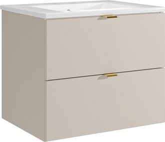 Vente-Unique Mueble de ba&ntilde;o suspendido con lavabo encastrado - Beige - 60 cm - LAVENA