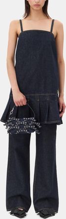 Ganni Navy Denim Strap Mini Dress - Size 34 Organic Cotton