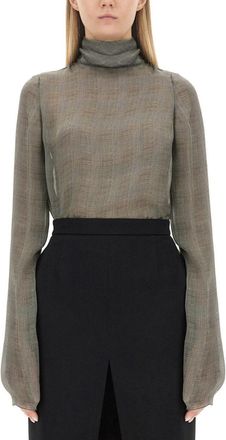 Saint Laurent Silk Charmeuse Turtleneck Blouse-Donna