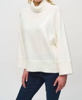 Joseph Ribkoff Sequin Turtleneck Sweater In Cream