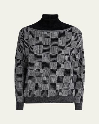 Giorgio Armani Mens Geometric Relaxed-Fit Turtleneck Sweater
