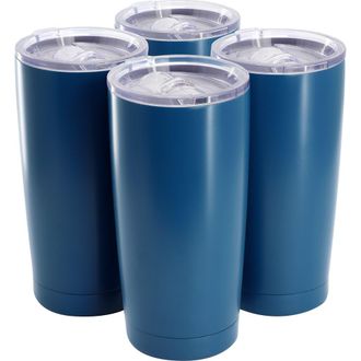 Gibson Home Marina 4 Piece 18 Ounce Double Wall Stainless Steel Thermal Tumbler with Acrylic Lid in Blue at Nordstrom