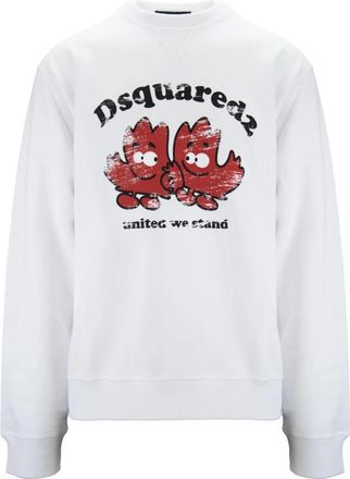 Dsquared2 Heren Pullover Sweatshirt met Grafische Print - Heren - Sweatshirts - Wit - 2XL - Katoen - Hoodies & sweatvesten