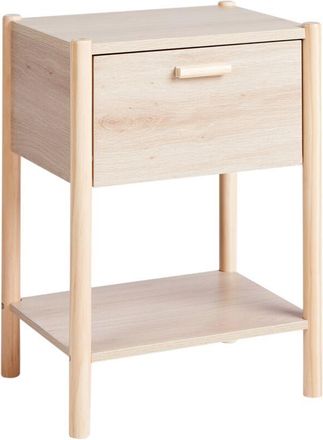 Beliani Beliani - Bedside Table mdf Pine Wood Legs 1 Storage Drawer 1 Shelf Light Wood Holderville