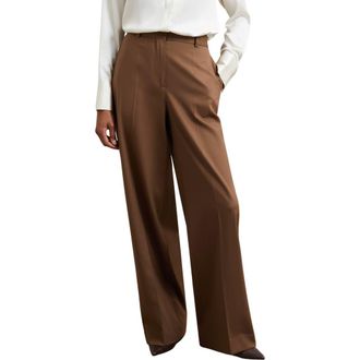 Reiss Solene Wool Blend Wide Leg Pants in Tan at Nordstrom, Size 4 Us