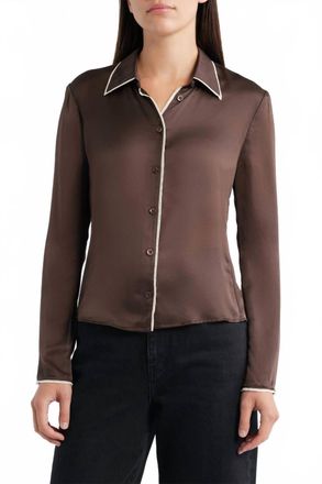 Frame Denim Slim Essential Long Sleeve Shirt In Coffee Multi