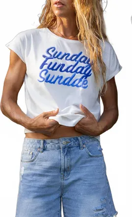 Tribal Sunday Funday Crew Neck Drop Shoulder Graphic Tee In Eggshell