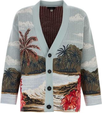 Alanui Mens Embroidered Wool Blend Cardigan - Light Blue - Size Medium