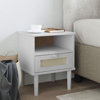 vidaXL Comodino senja Bianco Aspetto Rattan 40x35x48 cm in Legno Pino - Vidaxl