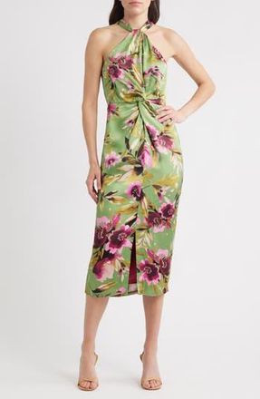 Eliza J Floral Twist Neck Midi Dress in Fern at Nordstrom Rack, Size 18 (Similar To 14W)