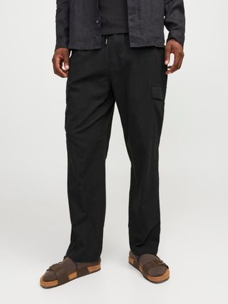 Jack & Jones Cargohose JACK & JONES JPSTKARL SUMMER CARGO SN STYD, Herren, Gr. L, N-Gr, schwarz, Web, Obermaterial: 85% Baumwolle, 15% Polyester, unifarben, loose 