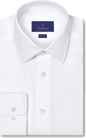 David Donahue Trim Fit White Cotton & Cashmere Twill Dress Shirt at Nordstrom, Size 16.5 - 32