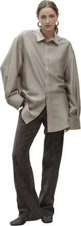 Alysi Oversized Shirt in Zijde-Lyocell Blend - Dames - Overhemden - Beige - M - Overhemden