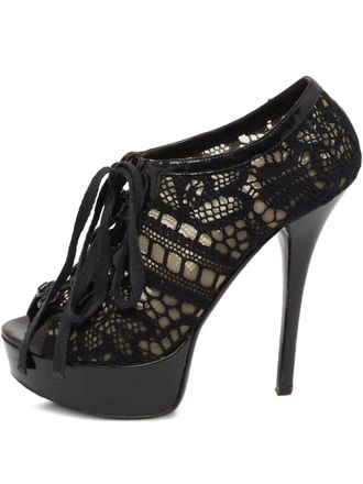 Dolce & Gabbana 130mm laced boots - women - Mesh/Leather/Fabric/Leather/Patent Leather - 37.5 - Black