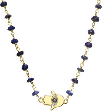 Rachel Reinhardt Jewelry 14K Over Silver Blue Lapis Hamsa Necklace