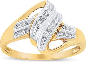 House of Brilliance 10K Yellow and White Gold 1/15 Cttw Round-Cut Diamond Bypass Ring
