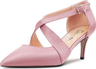 Castamere Stiletto Mid Heel Pointed Toe Cross-Strap Pumps Court Shoe Wedding Party 6.5 CM Heels Pink Matte 4.5 UK