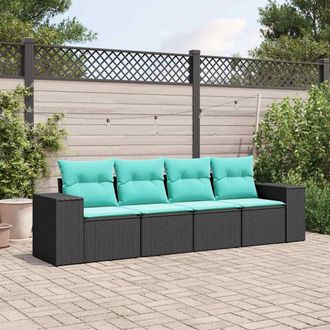 vidaXL Vidaxl Set Divani Da Giardino 4 Pz Con Cuscini Nero In Polyrattan