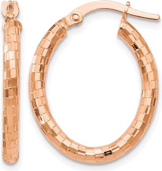 Diamond2Deal 14K Rose Gold Textured Oval Shape Hoop Earrings