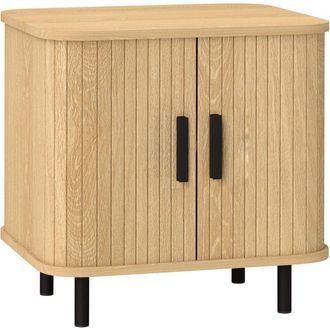 HOMCOM Homcom - Mesita De Noche Para Dormitorio Con Puertas Correderas 2 Estantes Y Patas De Acero Estilo Escandinavo Para Sal&oacute;n 48x40x48 Cm Roble