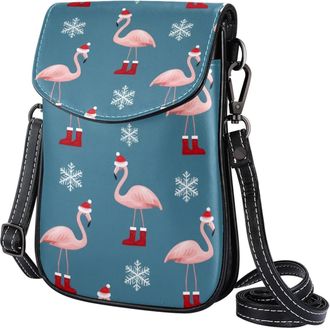 Generic Small Leather Crossbody Bags for Women, Christmas Flamingos Casual Phone Purse Shoulder Bag Sling Bag with Adjustable Strap, for Shopping Hiking Daily