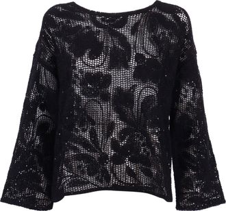 Kangra Cashmere Black Crochet Sequined Top