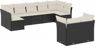 vidaXL Set De Sof&aacute;s De Jard&iacute;n 8 Piezas Y Cojines Rat&aacute;n Sint&eacute;tico Negro Vidaxl