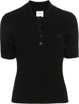 Courrèges Iconic rib-knit polo shirt - women - Viscose/Polyester - L - Black