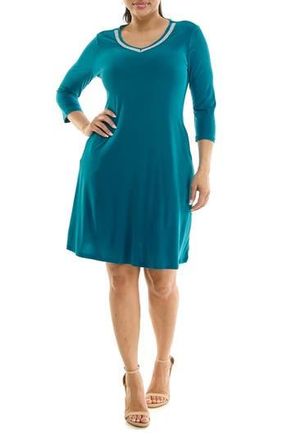 Nina Leonard Rhinestone V-Neck Dress in Crystal Teal at Nordstrom Rack, Size X-Large