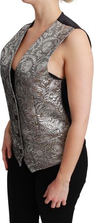 Dolce & Gabbana Womens Silver Brocade Sleeveless Metallic Top