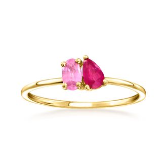 RS Pure by Ross-Simons Ruby and. Pink Sapphire Toi Et Moi Ring in 14kt Yellow Gold
