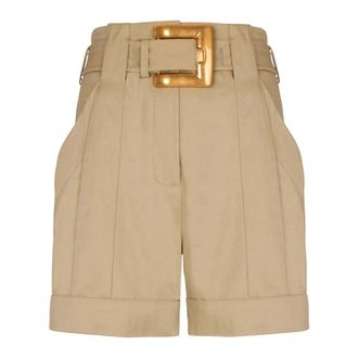 Balmain Casual Shorts, female, Beige, Size: XS Cotton Gabardine Shorts with Belt