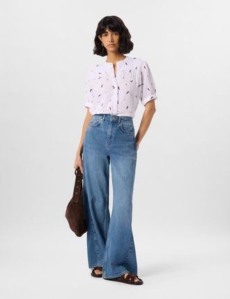 Whistles Embroidered Cotton Frill Top in Ivory/multi at Nordstrom, Size 14