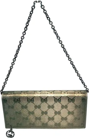 Gucci Gold Gg Imprim&eacute; Pvc Leather Chain/Shoulder Wallet (Pre-Owned)