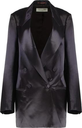 Dries Van Noten Satijnen Double-Breasted Jas - Dames - Blazers - Paars - S - Satijn - Jassen