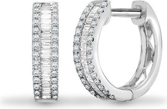 Jewelco London 18ct White Gold 0.4ct Diamond Eternity Huggie Hoop Earrings 13mm - 18E380