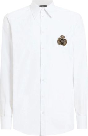 Dolce & Gabbana Witte Shirt met Logo Patch en Knopen - Heren - Casual Overhemden - Wit - M - Katoen - Overhemden