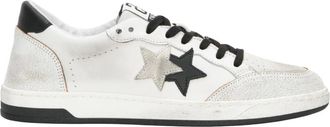 2Star Handgemaakte Italiaanse Sneakers Wit Zwart Mannen - Heren - Sneakers - Wit - 42 EU - Leer - Schoenen