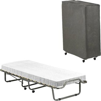 Talamo Italia Cama Plegable Vania, Cama Con Somier De 15 L&aacute;minas, Colch&oacute;n Incluido, Cama Que Ahorra Espacio, 100% Made In Italy, 80x190h39 Cm, Funda Protectora Incl