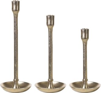 Beliani Set of 3 Candle Holders LIWUNG Metal 27/33/38 cm Gold