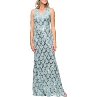 Alex Evenings Sequin Sleeveless Column Gown in Sea at Nordstrom, Size 10