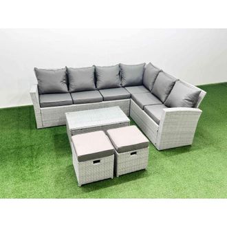 Fimous Garden Outdoor pe Rattan Furniture Set 8 Seater Rattan Garden Sofa Set with Oblong Coffee Table Light Grey Mixed - Fimous