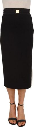 Elisabetta Franchi Midi gebreide rok met glanzende viscose banden - Dames - Midirokken - Zwart - XS - Rokken