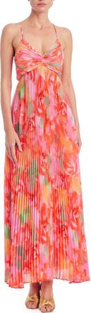 Badgley Mischka Floral Pleated Open Back Gown in Coral Multi at Nordstrom, Size 10